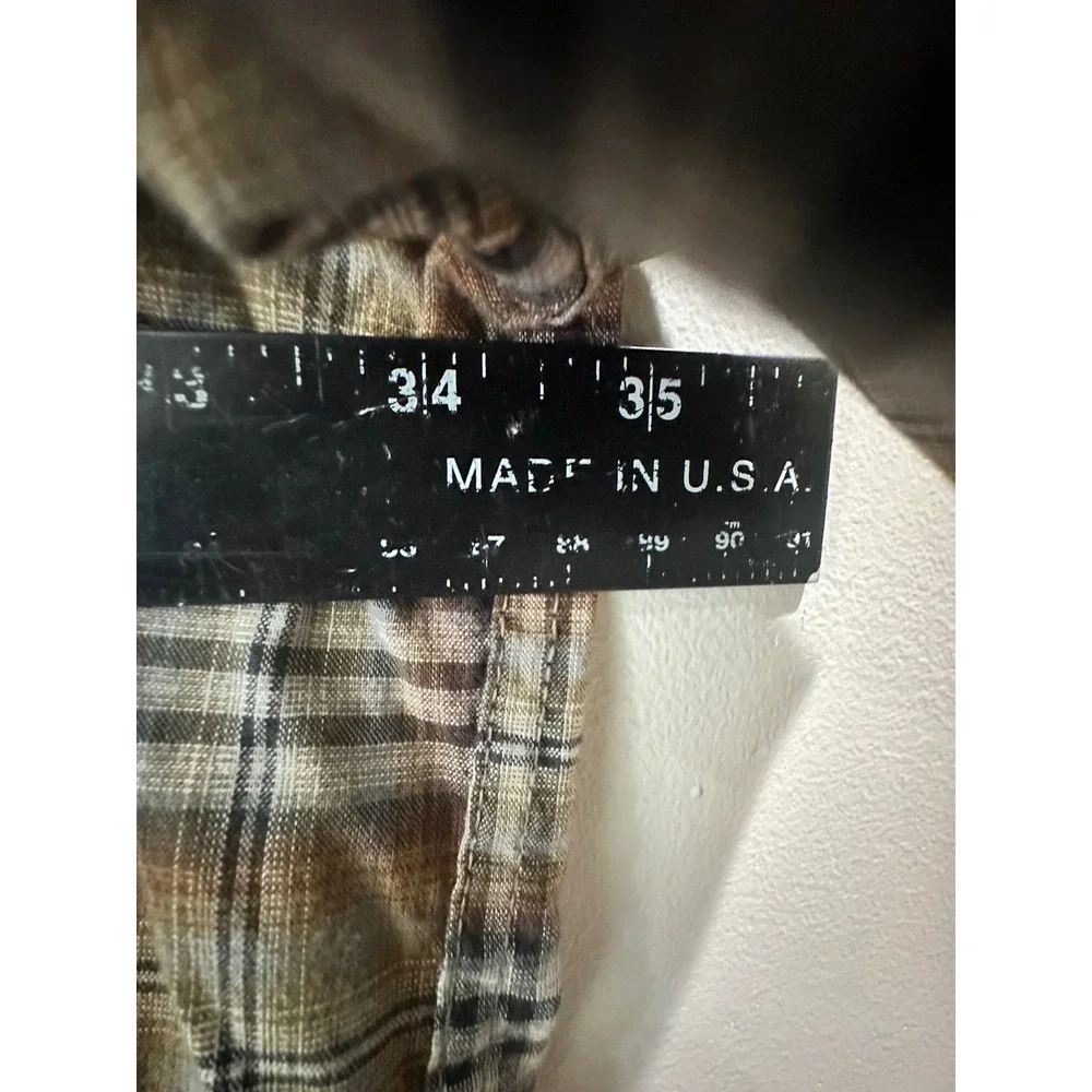 Mutual Weave Mens 5XLT Plaid Short Sleeve Button Down Shirt Brown Tan Stretch
